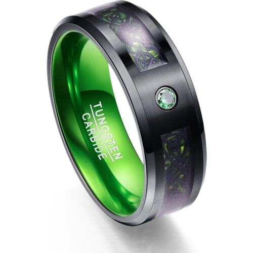 Trendy Male Luminous Metal Big Ring Hip Hop 14KT Black Gold Engagement Ring Punk Crystal Stone Wedding Rings For Men