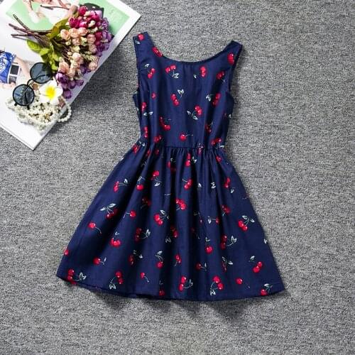 Summer Dresses For Girl Children Vestidos Princess Dress Elegant Party Funny Cherry Casual Wear Clothing Teenagers Size 2-6T