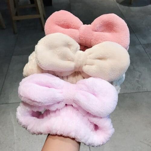 Fashion Bow Headbands Coral Fleece Hair Bands for Women Makeup Headband Soft Washing Face Cute Bandage on Head Hair Accessories