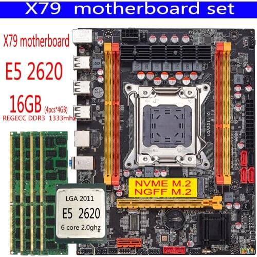 X79 motherboard set with Xeon LGA2011 E5 2620 4x4GB=16GB 1333MHz DDR3 ECC REG memory MATX NVME LGA2011 motherboard X79 6M