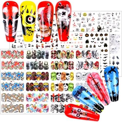 12 Designs Christmas/Halloween Styles Nail Art Stickers Tattoo Water Transfer Foil DIY Nail Polish Decoration For Manicure Tips