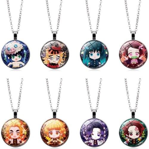 Wholesale 5pcs / Lot Anime Demon Slayer Rengoku Kyoujurou Cosplay Pendant Necklace for Men Women Halloween Party Fashion Jewelry