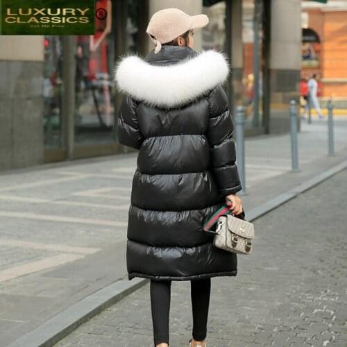 Thick Winter Coat Female Warm Womens Down Jacket Real Fox Raccoon Fur Hoode 2021 Korean Vintage Long Goose Down Coat 901