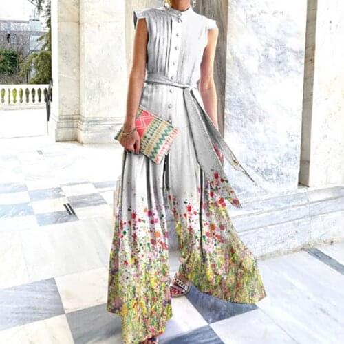 Casual Button O Neck Beach Overalls Playsuit Fashion Lady Women Wide Leg Jumpsuit Elegant Office Butterfly Sleeve Belted Romper