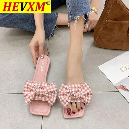 Bow Slippers Spring 2021 Womens Soft Soles Comfortable Non-slip Versatile Word Beach Shoes