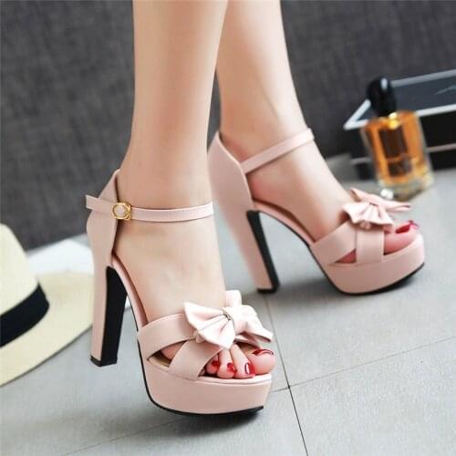 YMECHIC 2018 Ladies Butterfly-knot Platform Spike High Heels Sandals Women Party Shoes Pink Beige Large Size Summer Shoes Woman