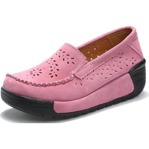 Summer Women Casual Shoes Cow Suede Slip On Women Flats Wedge Sandals Platform Sneakers Moccasins Loafers Sandalias
