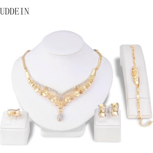 UDDEIN Fashion Vintage Clear Crystal Gold Color African Bridal Jewelry Sets Nigerian Wedding Necklace Bracelet Ring Earrings Set