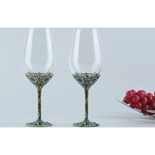 Oh Trend Wine Glass Enamel Color Blue Eyes Decoration Metal Stand Goblet Cup Kitchen Bar Supplies Drinkware Crystal Wedding Glas