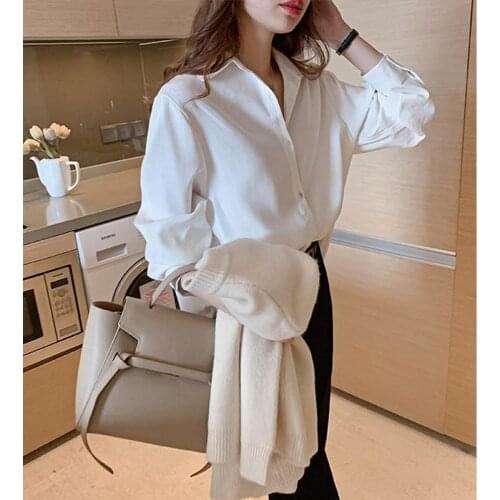 2021 spring and summer Korean design small majority shirt temperament loose versatile backing chiffon shirt