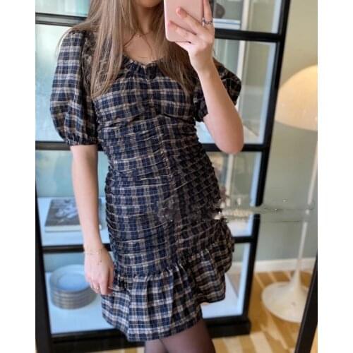 Women Dress 2021 Spring and Summer New Ladies Stitching Plaid Dress