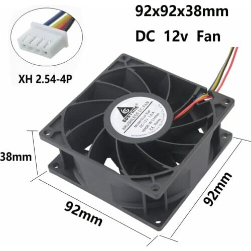 1 Pcs Gdstime 12V 9cm 92x92x38mm Two Balls 92mm x 38mm DC Brushless Cooling Fan 90x90mm Big Air Flow 4 Wires 4Pin 12 Volt