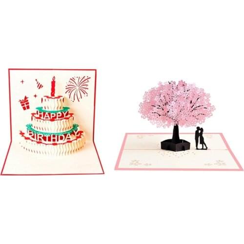 1 Pcs Happy Birthday Postcard Greeting Gift Cards with Envelope & 1 Pcs Handmade Up Romantic Card for Couples