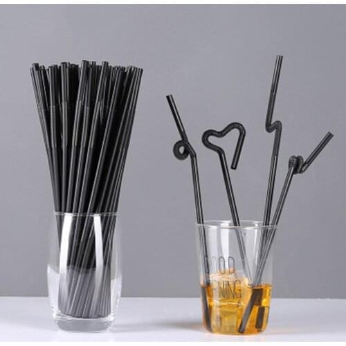 100Pcs/Bag Disposable Eco-friendly Practical Straw Portable PP Flexible Black 6mm Drinking Straw Home Party Supplies