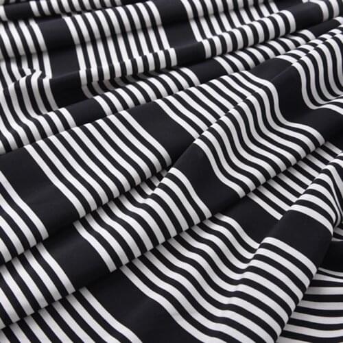 140CM Wide 16MM Black and White Stripe Print Silk Crepe De Chine Fabric for Summer Dress Shirt Scarf H009
