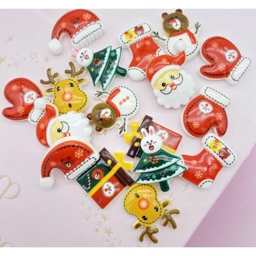 16Pcs New Pattern Resins Mixed Christmas Series Flatback Cabochon Kawaii DIY Scrapbook Hair Bows Center F61