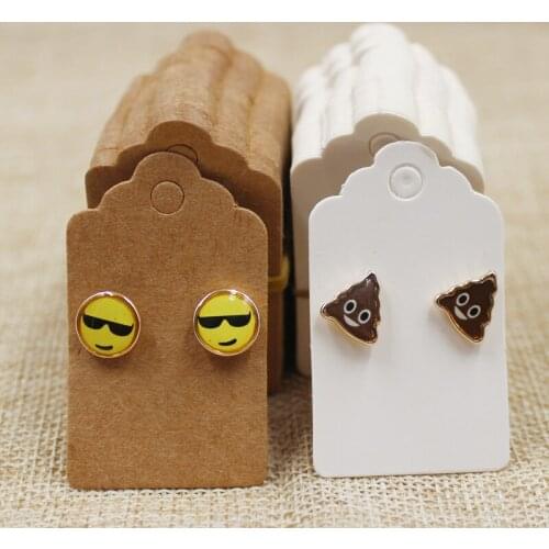 200pcs per lot 5*3cm white/kraft paper stud earring display cards blank cardboard jewelry packaging earring tag card