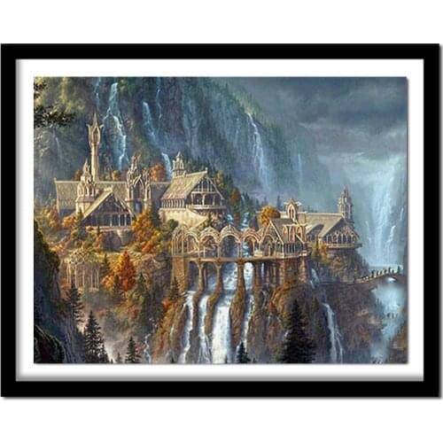 5d diy Diamond Painting Nature waterfall cross stitch kits Diamond full diamond Embroidery Fantasy Castle Pattern decor