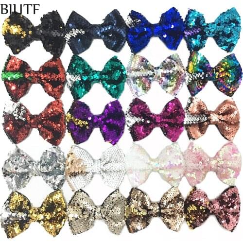 60pcs/lot 4 inch Girl Lovely Reversible Shiny Sequin Bow DIY Boutique Women Children Hair Accessories HDJ134