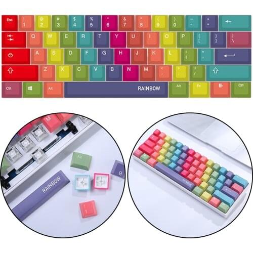 61 Keys PBT Plastic Rainbow Keycaps Colorful Double Shot OEM Profile Switches for Cherry for Kailh Mechanical Keyboard Gaming