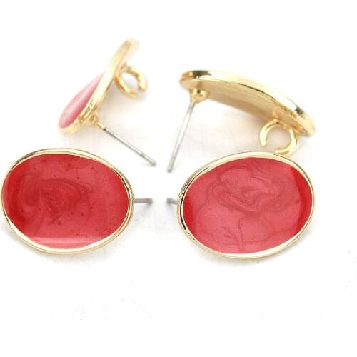 8Seasons Zinc Based Alloy Enamel Ear Post Stud Earrings Findings Oval Gold Colorful Jewelry DIY Open Loop 21mm x 15mm,10 PCs
