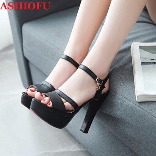 ASHIOFU Simple Style Handmade Womens High Heels Sandals Charm Party Summer Shoes Platform Sexy Evening Club Fashion Sandals
