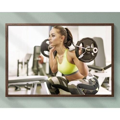 B026 Barbell Power Training Fitness Bodybuilding Women Sexy Beautiful Strong Wall Sticker Silk Fabric Poster Art Indoor Decor