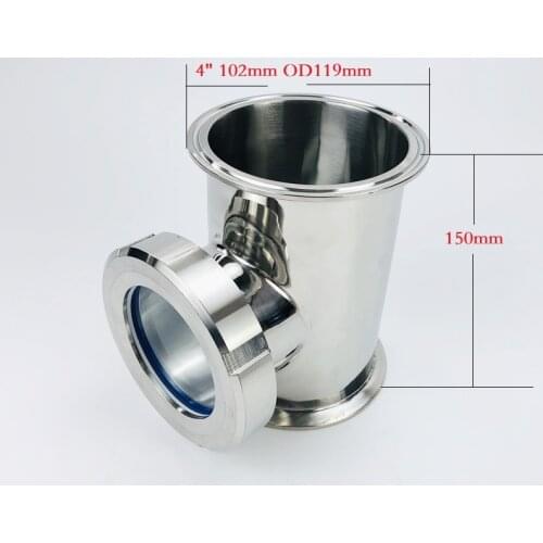 Free Shipping 4" Sight Glass Union Tri-Clamp Tee4"*4"*3"Distillation Lens Column For HomeBrewing Stainless Steel304 Length 150mm