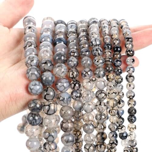 15"Strand Natural Stone Beads Smooth Black And White Striped Agates Round Loose Spacer Beads For Jewelry Making 4-12mm