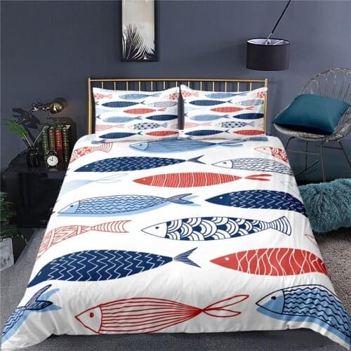 Home Textile Luxury 3D Fish Print 2/3Pcs Comfortable Duvet Cover Pillowcase Bedding Sets Single Queen and King EU/US/AU Size