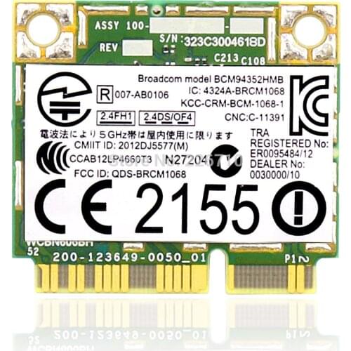 Dual Band Wireless-AC Broadcom BCM94352HMB DW 1550 1200Mbps Bluetooth BT 4.0 Half Mini PCI-E Wifi Wlan 802.11ac Card