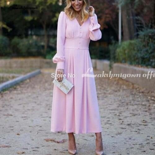 Elegant V-Neck Long Sleeves Pink Mother of the Bride Dresses Wedding Party Dress Guest Wear Evening Formal Gown