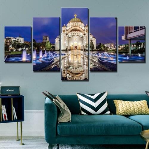 Canvas Painting Home Building Decoration Wall Art Prints Modular Reflection Picture Modern 5 Panel Poster For Living Room Framed