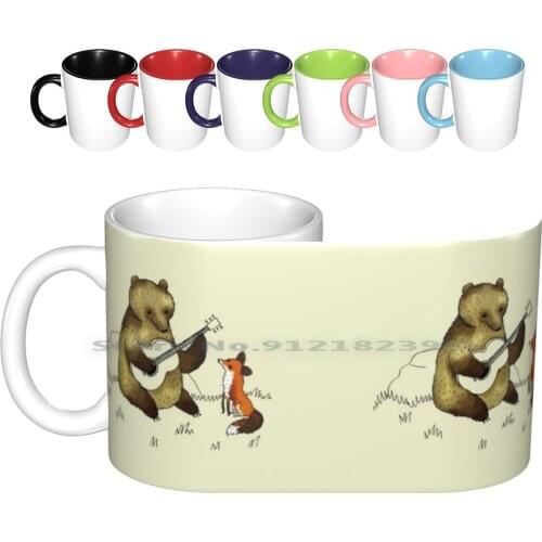 Bear & Fox Ceramic Mugs Coffee Cups Milk Tea Mug Bear Fox Bear And Fox Timothy Treadwell Guitar Playing Usic Cute Sweet