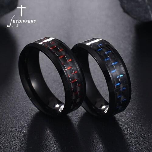Letdiffery Punk Carbon Fiber Rings Cool Titanium Red Blue Ring Anel Masculino Women Men Jewelry for Party Gifts