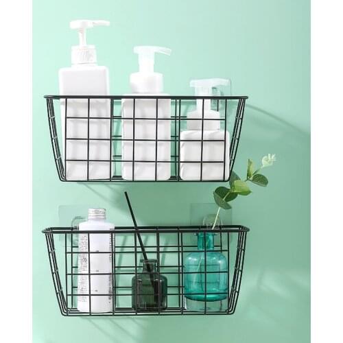 Wrought Iron Kitchen Seasoning Hanging Basket Desktop Storage Basket Rack Bathroom Rectangular Dtorage Frame Wall Hanging Rack