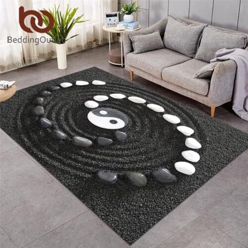 BeddingOutlet Tai Chi Area Rug Yin ang Yang Living Room Carpet Stones Non-slip Floor Mat Black and White Tapis Chambre Decor