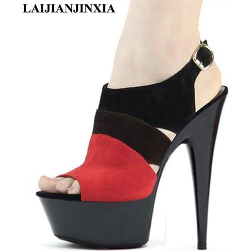 LAIJIANJINXIA New Splice Women Sexy Dance Shoes 15cm Stiletto High Heels Platform Dancing Shoes Sandals Pole Dance Shoes