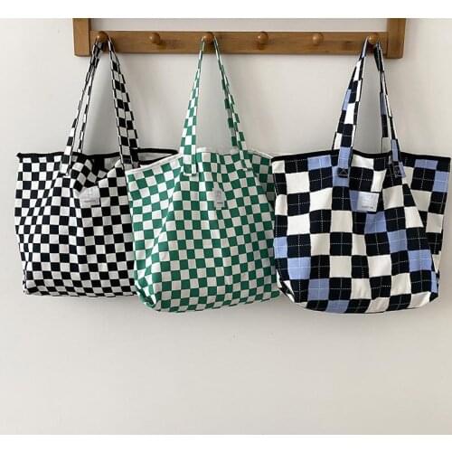 Fashion Canvas Shoulder Bag Womens Plaid Big Tote Retro Large-capacity Handbags Designer Luxury Tote Student School Bags 2021