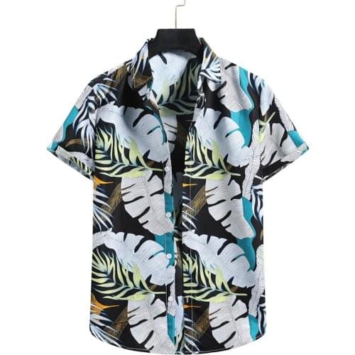 Fashion Leaf Print Short Sleeve Beach Shirts Men 2021 Summer Floral Hawaiian Shirt Men Party Vacation Holiday Clothing Camisa