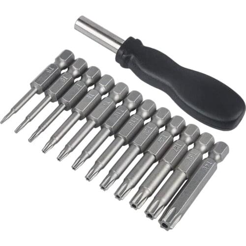 12 Pack Torx Head Screwdriver Bit Set 1/4 Inch Hex Shank T5-T40 Star Screwdriver Tool Kit with 1 Pack Handle