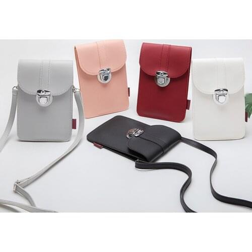 Women Casual PU Leather Small Shoulder Crossbody Bags Button Touch Screen Mobile Phone Pouch Female Pure Color Messenger Purse