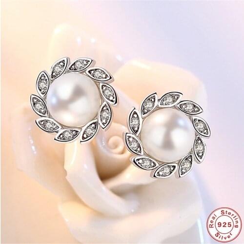 SHQIYAYI High Quality 925 Sterling Silver Stud Earrings CZ Crystal Zircon Women Bridal Wedding Jewelry Korean 17