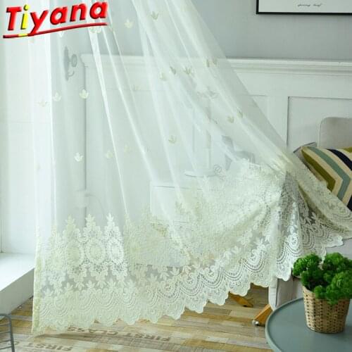 Nordic Geometric Embroidered Tulle for Living Room Window Drapes Panel White Sheer Yarn X-ZH004#30