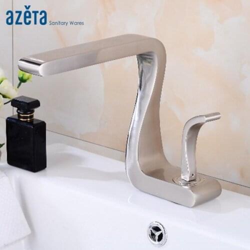 Azeta Bathroom Special Design Basin Faucet Brushed Nickel Tap Deck Mounted Brass Single Handle Basin Mixer Taps AT5606BN