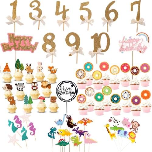 Staraise Cartoon Animal Cake Topper Happy Birthday Party Cake Decor For Kids Favor Dinosaur Party Supplies Cake Flag Baby Shower