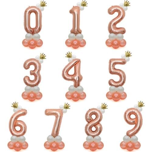 15Pcs/Set Rose Number Foil Balloons 32 Inch Balloon Crown Digital Helium Ballon Wedding Decoration Birthday Party Supplies