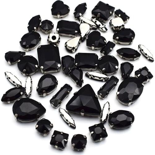 Top Quality Black Color Mix Shape Glass Crystal Sew on Rhinestones For Clothing Bag Shoes
