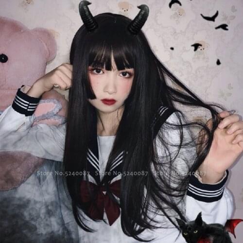 Japanese Lolita Princess Elf Cosplay Headwear Women Carnival Party Stage Performance Prop Korea Long Curly Hair Comic Black Wigs