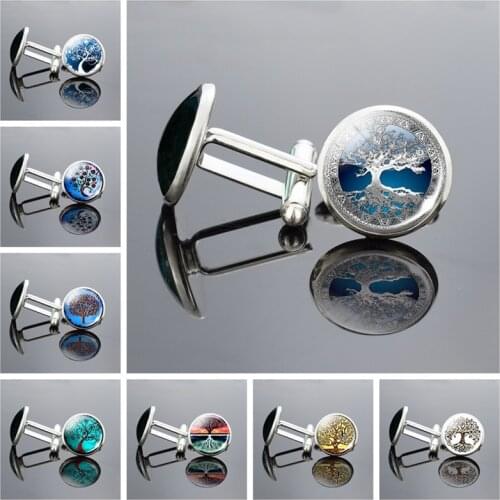 Tree of Life Cufflinks Life Tree Art Picture Glass Cabochon Cufflinks Tree of Life Cufflinks Jewelry Dropshipping